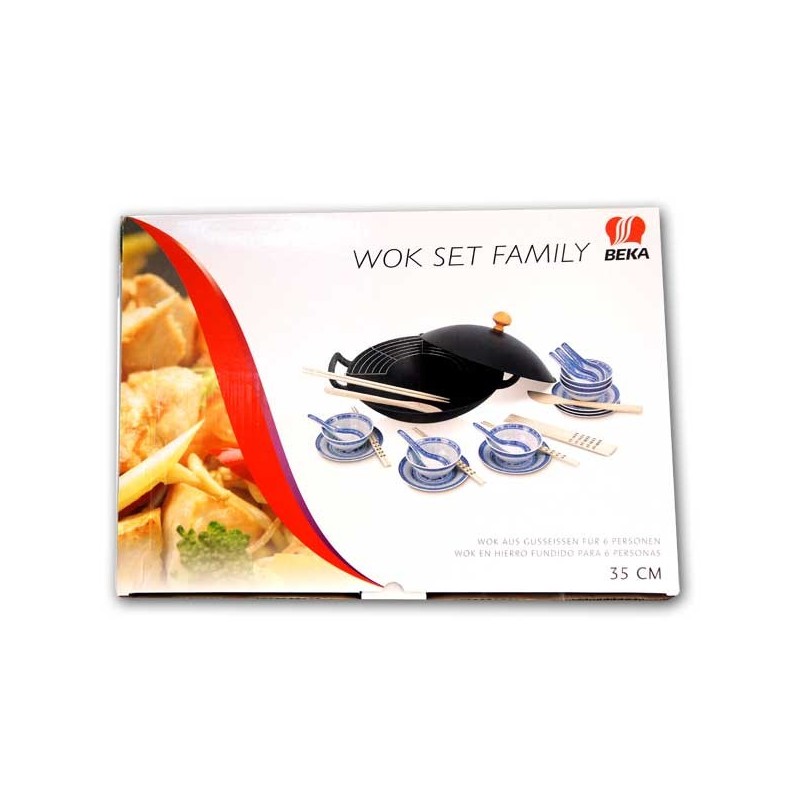 WOK SET 35 CM + 6 X KOMMETJES & STOKJES