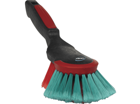 VIKAN HANDBORSTEL TRANSPORT 130X340MM ZWART POLIPROP EN ROOD/GROEN NYLON